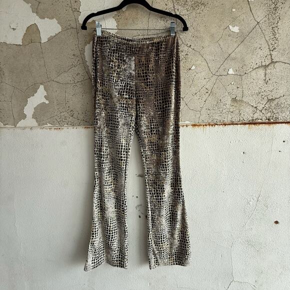 Vtg 90s Express Velvet Pants Metallic Snakeskin Print Bootcut Flare Y2K Mob Wife - Picture 1 of 6